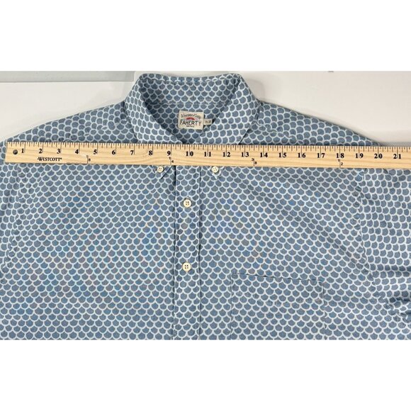 Faherty Playa Short Sleeve Button Down Blue Shirt Men’s XL Beach Fish Scale AOP - Picture 12 of 14
